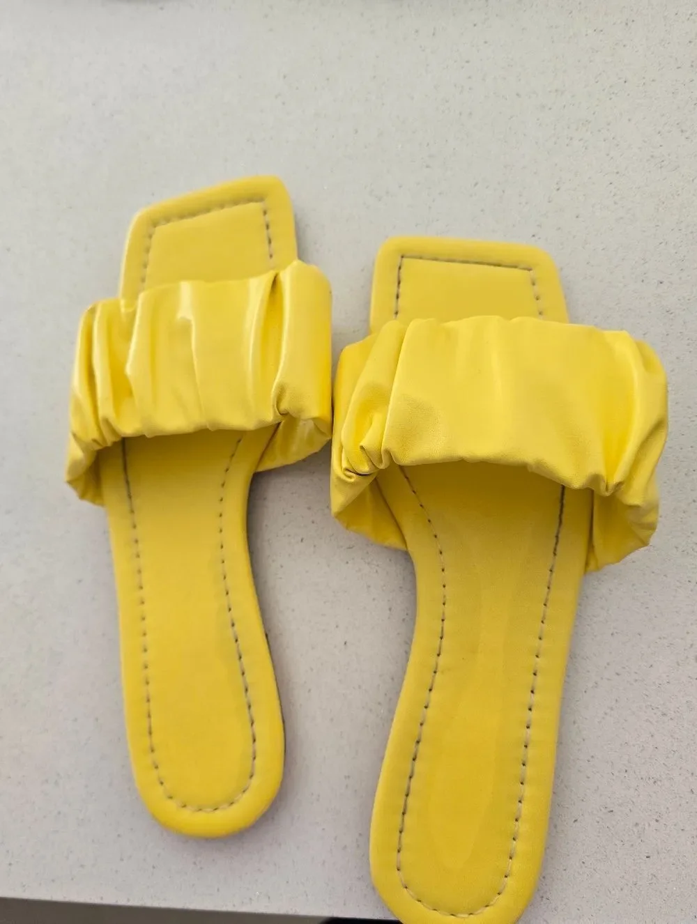 Yellow Ruched Slide Sandals - Women